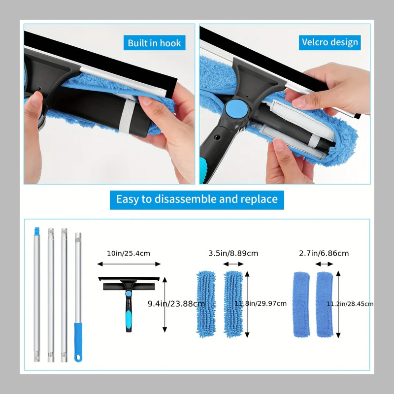 2-in-1 Window Cleaning Tool – Adjustable Handle with Squeegee & Microfiber Scrubber