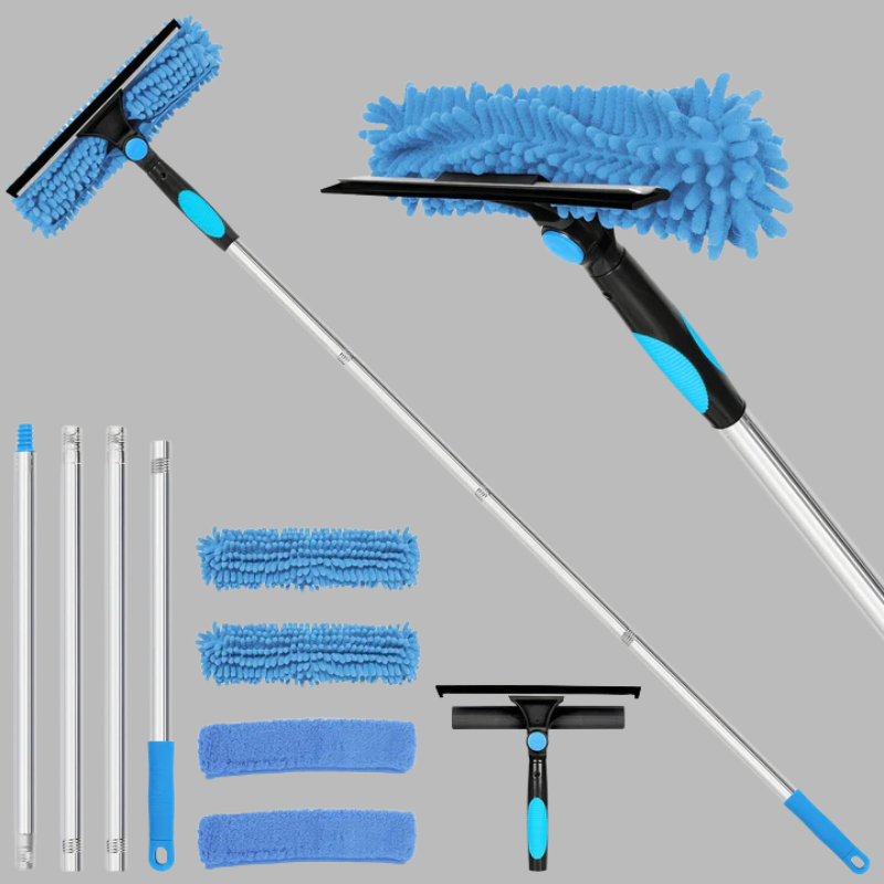 2-in-1 Window Cleaning Tool – Adjustable Handle with Squeegee & Microfiber Scrubber