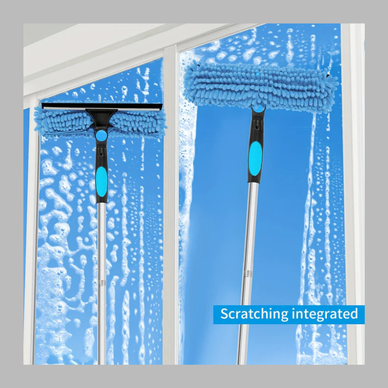 2-in-1 Window Cleaning Tool – Adjustable Handle with Squeegee & Microfiber Scrubber