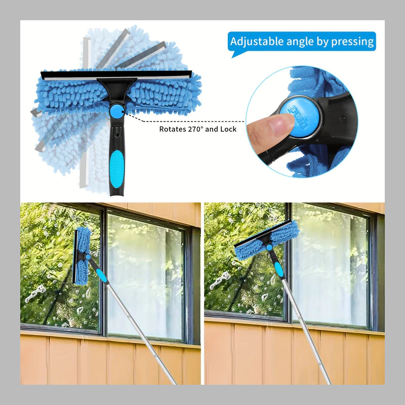 2-in-1 Window Cleaning Tool – Adjustable Handle with Squeegee & Microfiber Scrubber