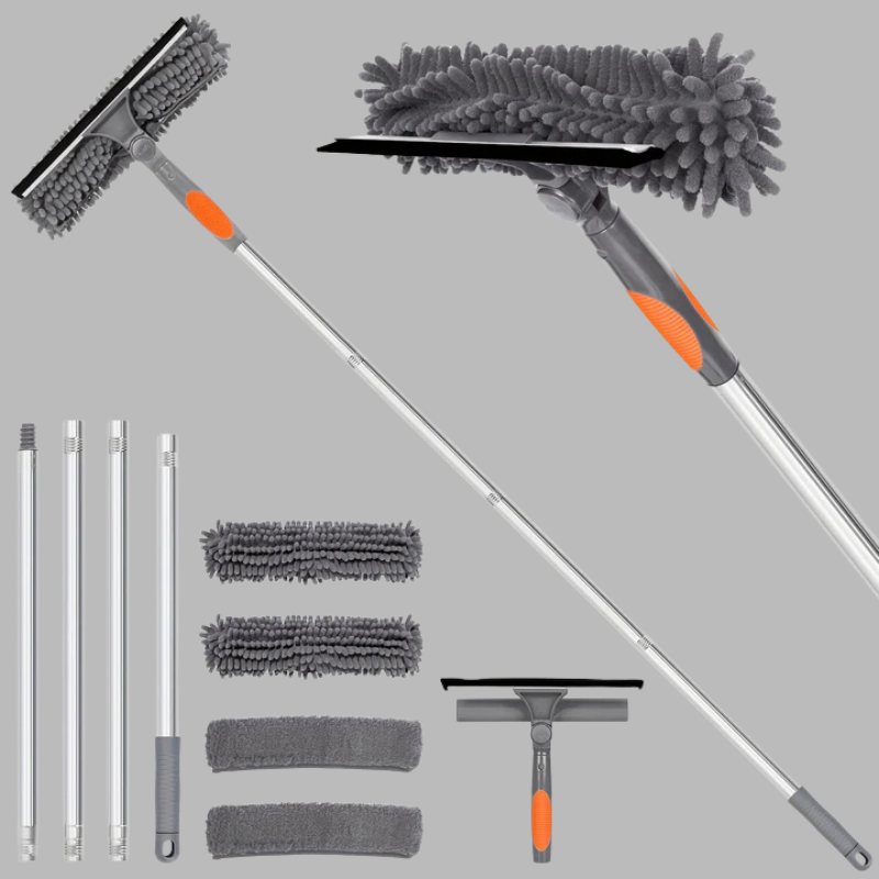 2-in-1 Window Cleaning Tool – Adjustable Handle with Squeegee & Microfiber Scrubber