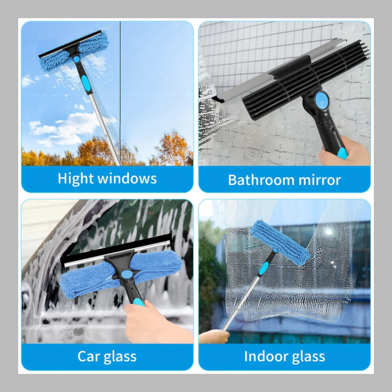 2-in-1 Window Cleaning Tool – Adjustable Handle with Squeegee & Microfiber Scrubber