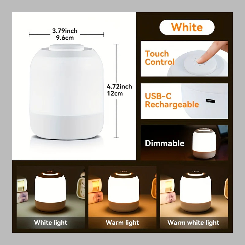 Modern LED Touch Lamp – Adjustable Color Temperature Bedside Light