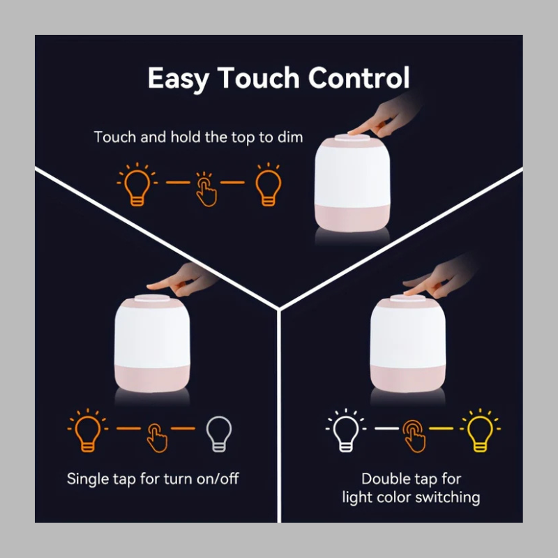 Modern LED Touch Lamp – Adjustable Color Temperature Bedside Light
