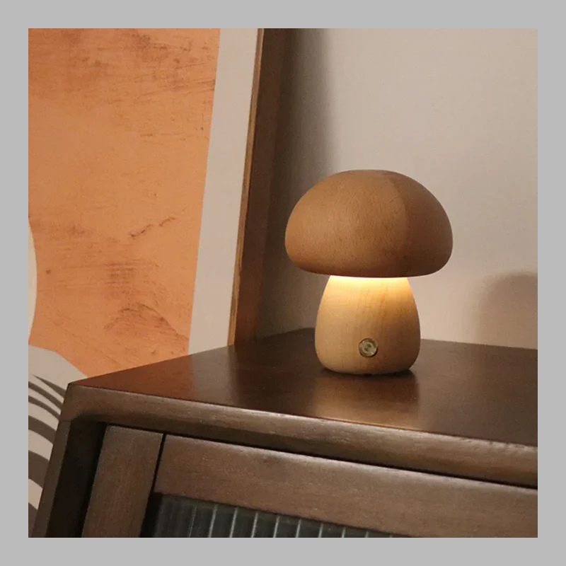 Enchanted Wooden Mushroom Lamp – Whimsical Nature-Inspired Ambient Lighting
