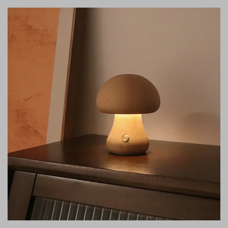 Enchanted Wooden Mushroom Lamp – Whimsical Nature-Inspired Ambient Lighting