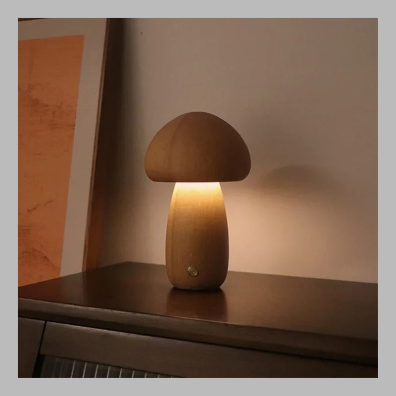 Enchanted Wooden Mushroom Lamp – Whimsical Nature-Inspired Ambient Lighting