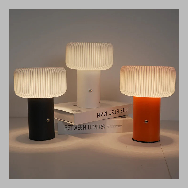 Modern Striped Cylinder LED Table Lamp – Rechargeable Nordic Metal Lighting