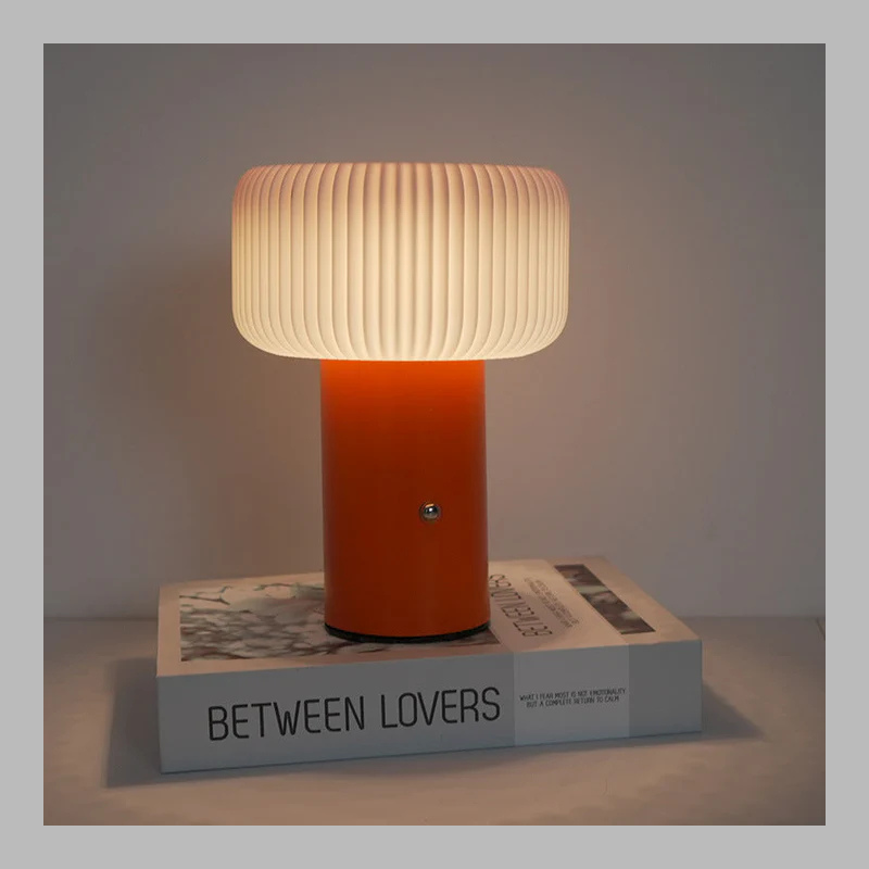 Modern Striped Cylinder LED Table Lamp – Rechargeable Nordic Metal Lighting
