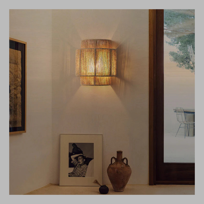 Boho Rattan Hemp Rope Wall Lamp – Vintage LED Light Fixture
