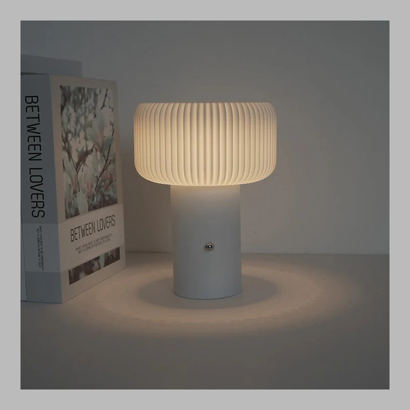 Modern Striped Cylinder LED Table Lamp – Rechargeable Nordic Metal Lighting