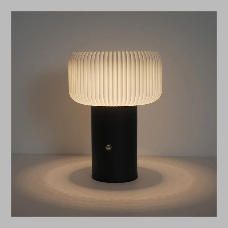 Modern Striped Cylinder LED Table Lamp – Rechargeable Nordic Metal Lighting