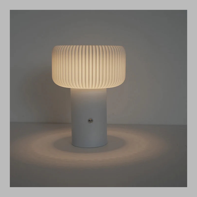 Modern Striped Cylinder LED Table Lamp – Rechargeable Nordic Metal Lighting