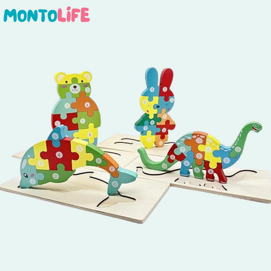 Natural Wood Puzzle Set – 4-Pack Educational Brain Development Toys