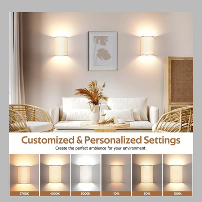Set of 2 Wireless Wall Lights – Dimmable Linen Shades with Remote