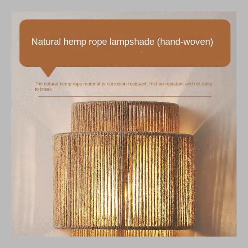 Boho Rattan Hemp Rope Wall Lamp – Vintage LED Light Fixture