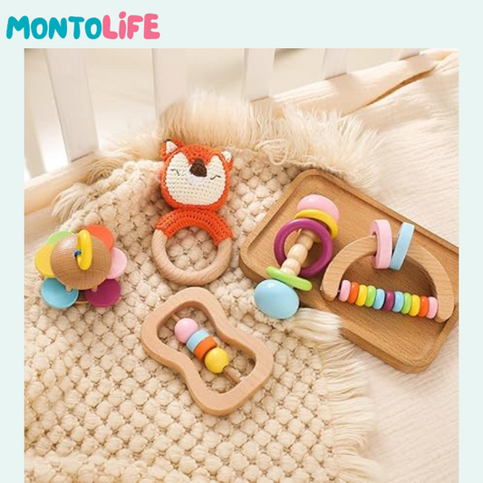 Baby Rattle Set – Wooden Sensory Teething & Early Development Toys