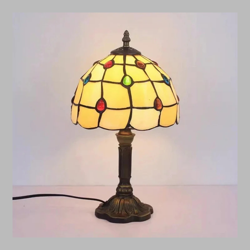 Vintage Tiffany Glass LED Table Lamp – Retro Baroque Elegance