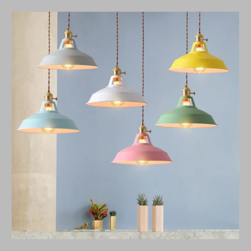 Retro Pastel Metal Pendant Light – Chic Vintage Ceiling Lamp
