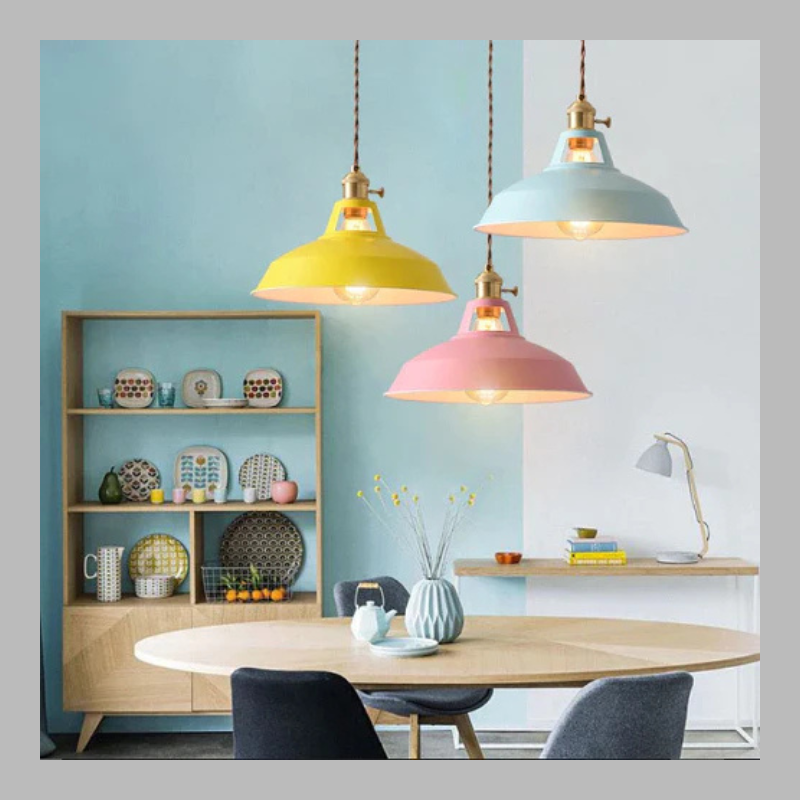 Retro Pastel Metal Pendant Light – Chic Vintage Ceiling Lamp
