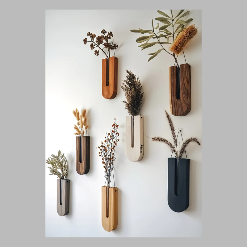 Rustic Wooden Wall Planter Set – Creative Hanging Flower Holders