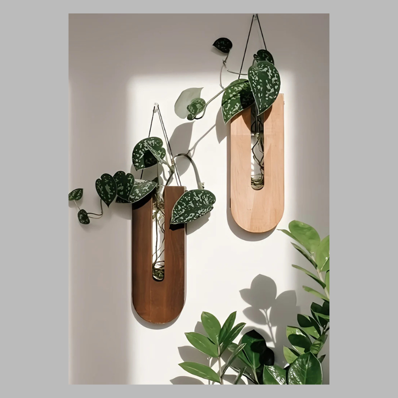 Rustic Wooden Wall Planter Set – Creative Hanging Flower Holders
