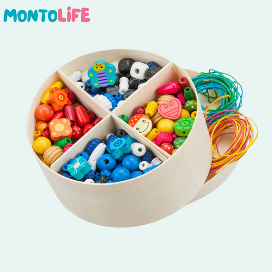 Wooden Bead Lacing Set – 640-Piece Educational Fine Motor Skill Toy