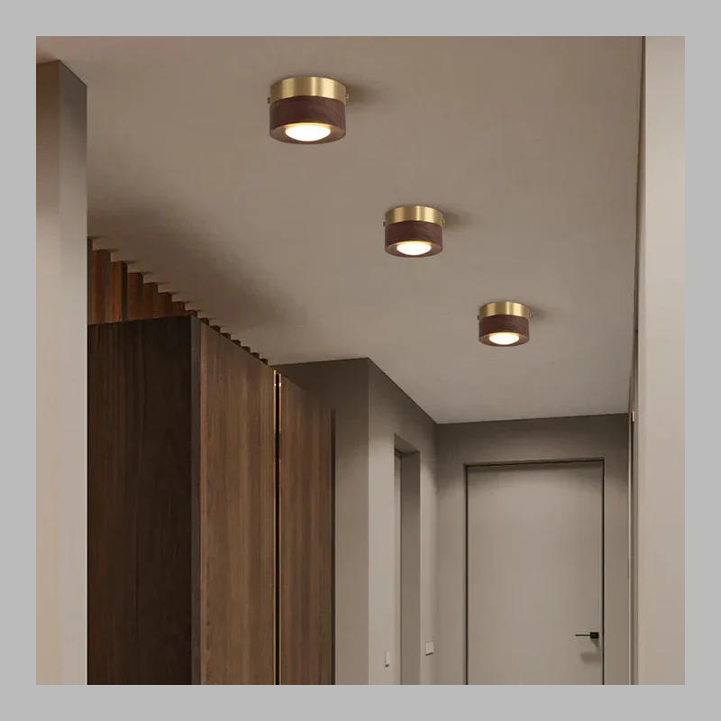 Walnut LED Ceiling Light – Modern Spotlight with Elegant Gold Accents