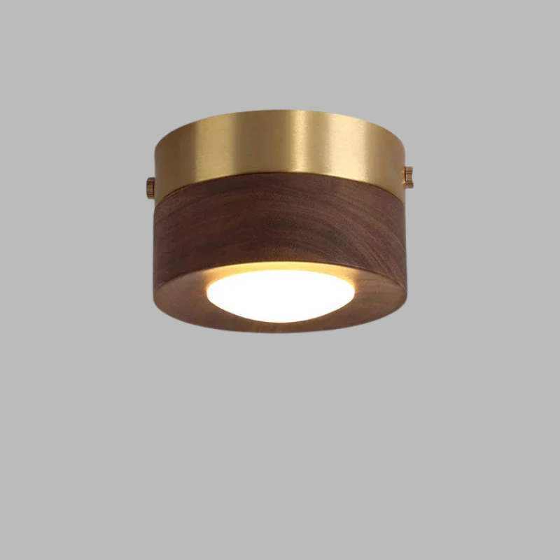 Walnut LED Ceiling Light – Modern Spotlight with Elegant Gold Accents