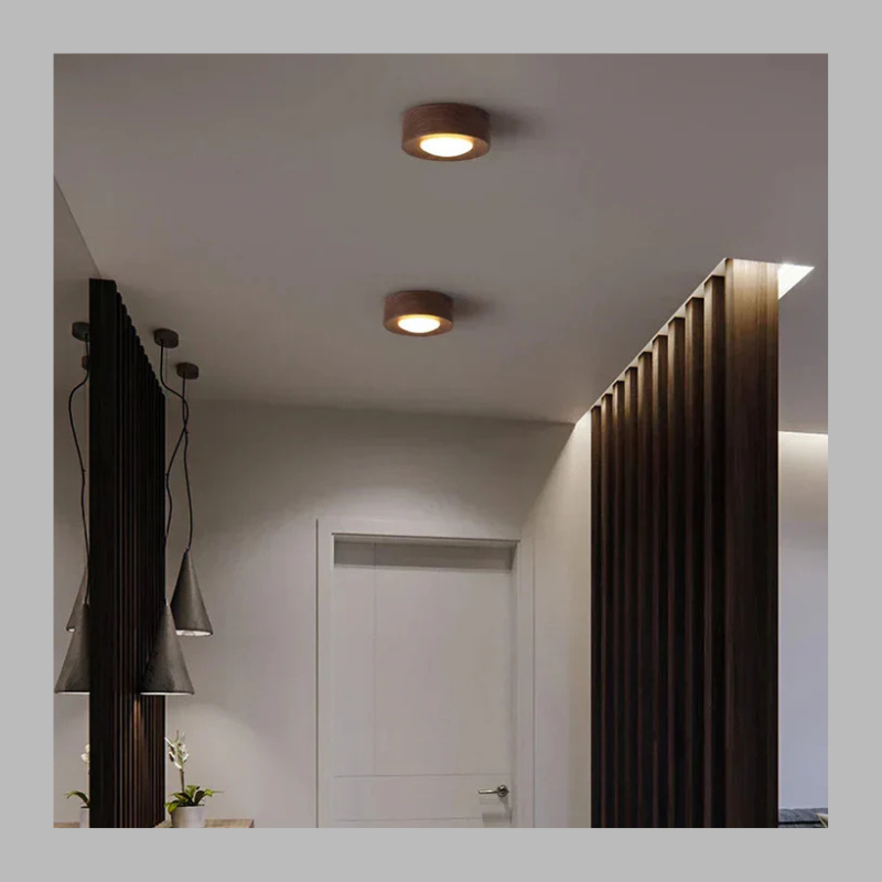 Walnut LED Ceiling Light – Modern Spotlight with Elegant Gold Accents