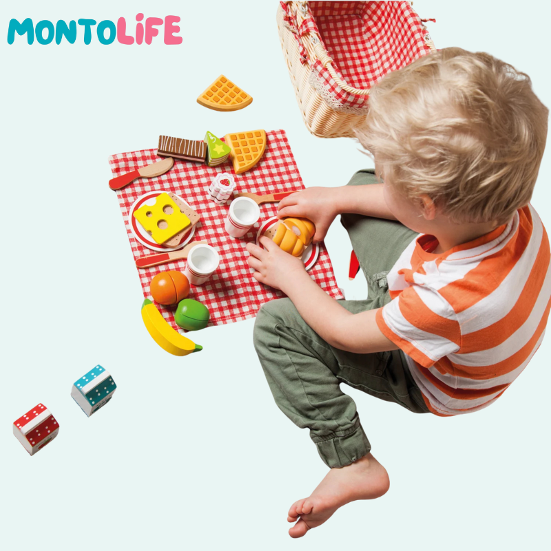 Wooden Picnic Basket Playset – 27-Piece Pretend Food & Role Play Toy