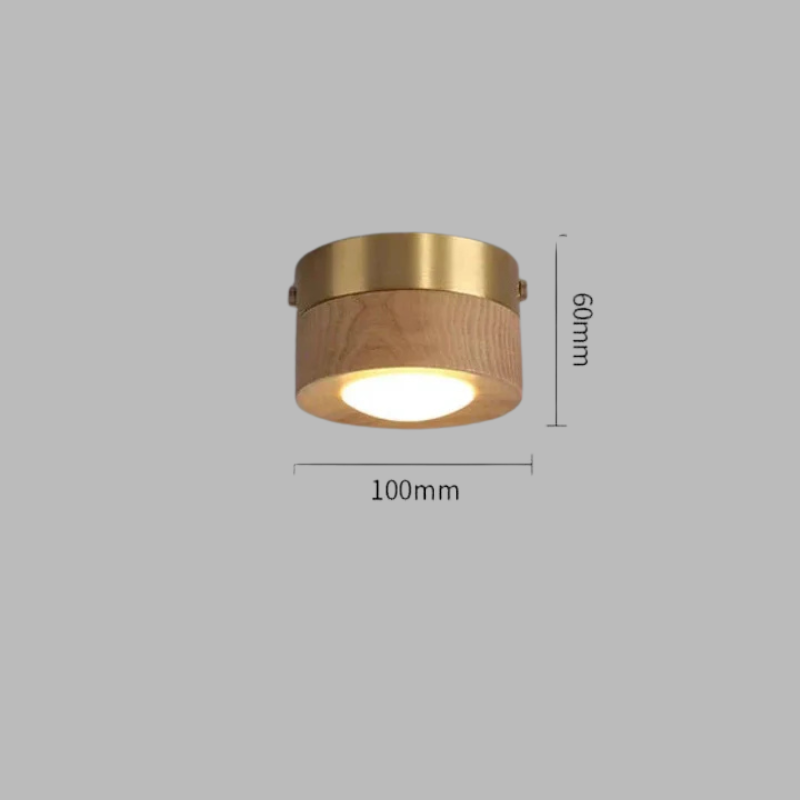 Walnut LED Ceiling Light – Modern Spotlight with Elegant Gold Accents