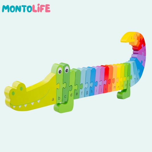 Wooden Alphabet Crocodile Puzzle – Educational ABC Learning Toy