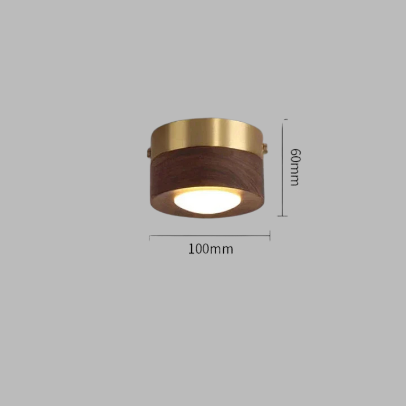 Walnut LED Ceiling Light – Modern Spotlight with Elegant Gold Accents