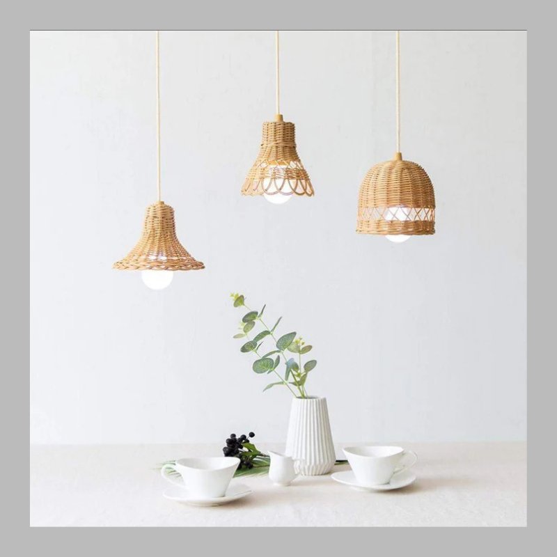Handwoven Rattan Ceiling Lampshade – Natural Wicker Pendant Light