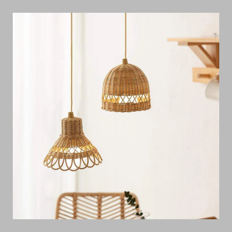 Handwoven Rattan Ceiling Lampshade – Natural Wicker Pendant Light