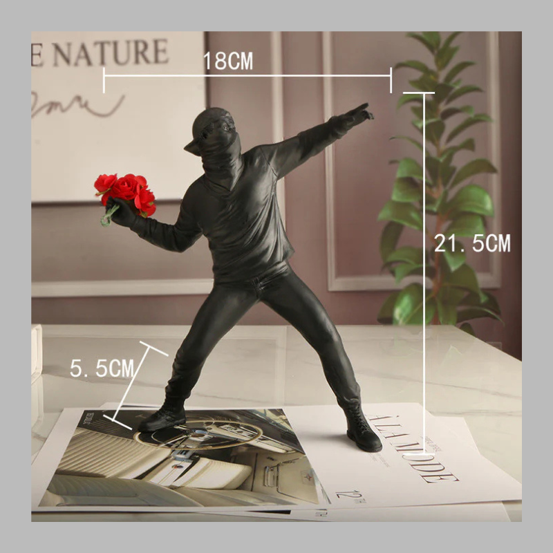 Banksy-Inspired Flower Graffiti Figurine – Street Art Sculpture