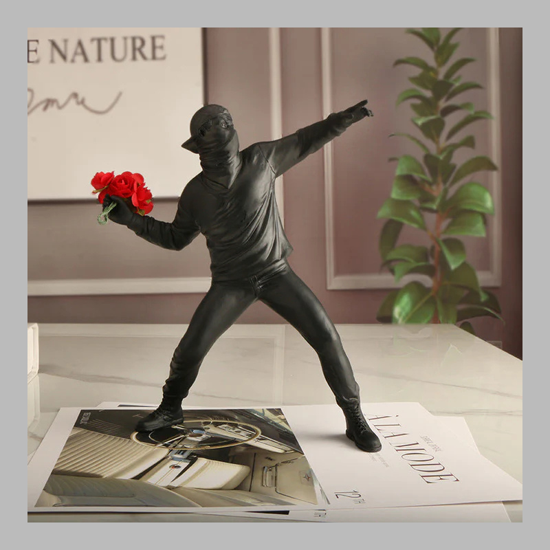 Banksy-Inspired Flower Graffiti Figurine – Street Art Sculpture